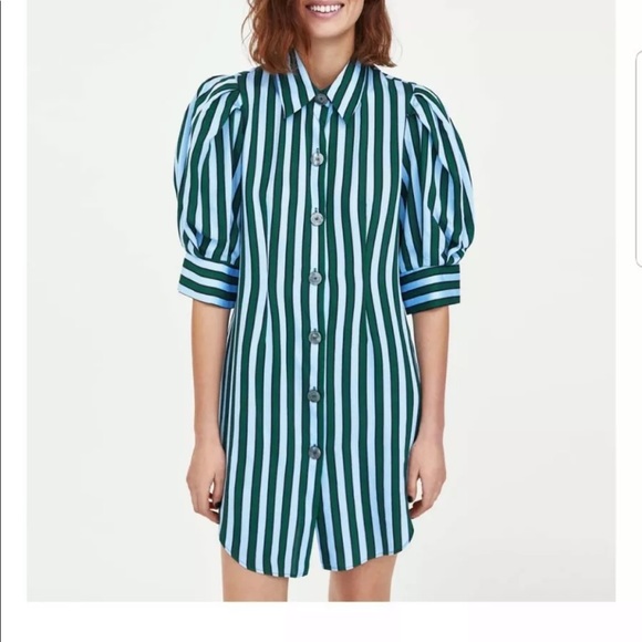 Zara blue green and black striped dress sz M - Picture 2 of 6